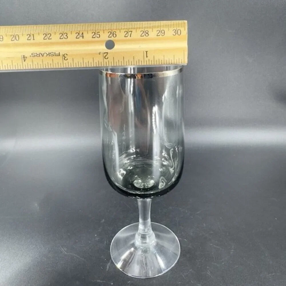 Fostoria Cherish Smoke Grey and Platinum Trim Set 2 Drinking Glasses Cups‎ Glass